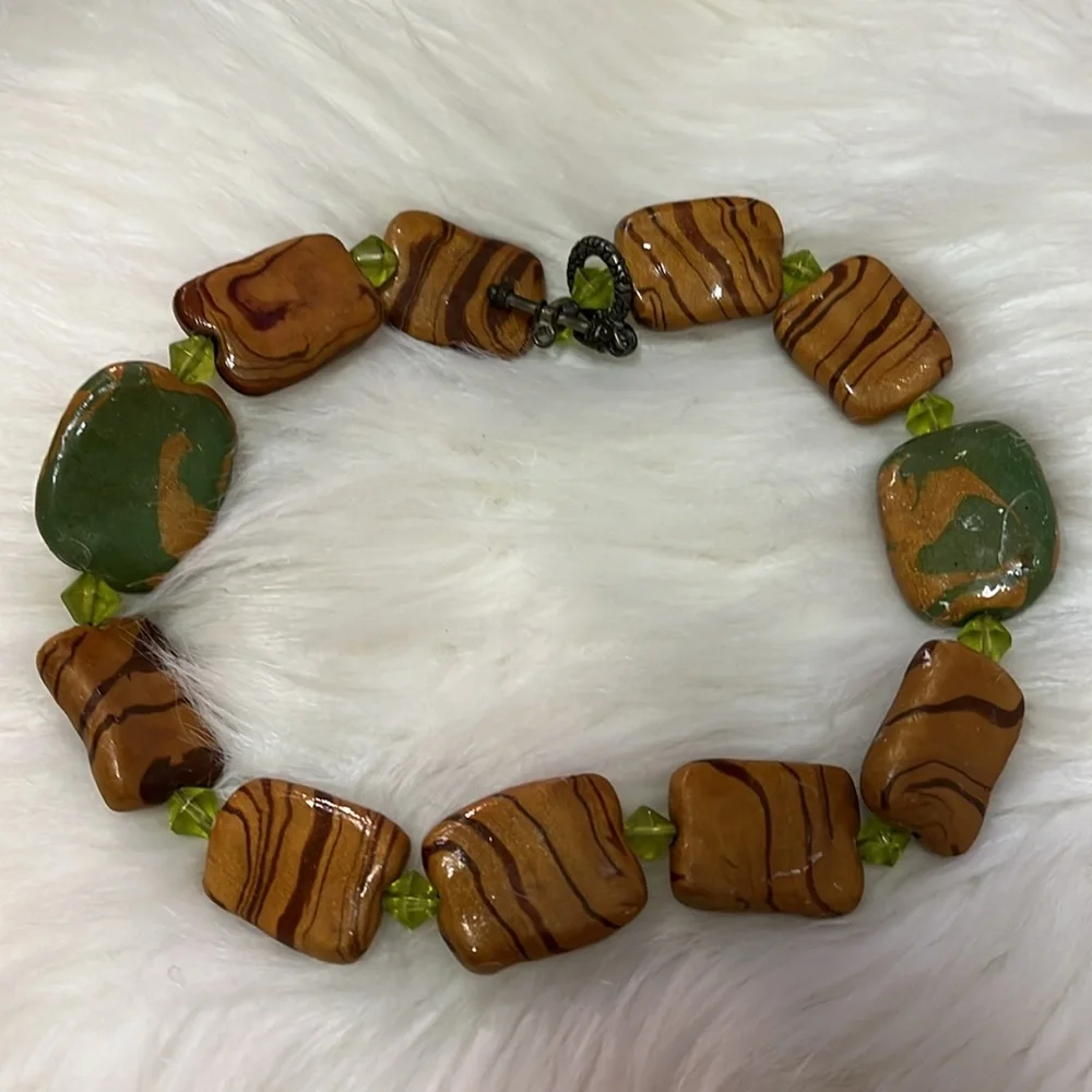 Brown & Green Handmade Boho ONE OF A KIND Handmade Necklace